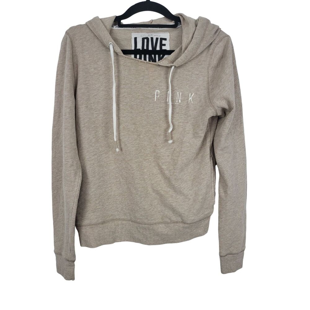 Pink Victoria's Secret Sweeatshirt Hooded S/P Womens Tan Long Sleeve Crew Neck‎